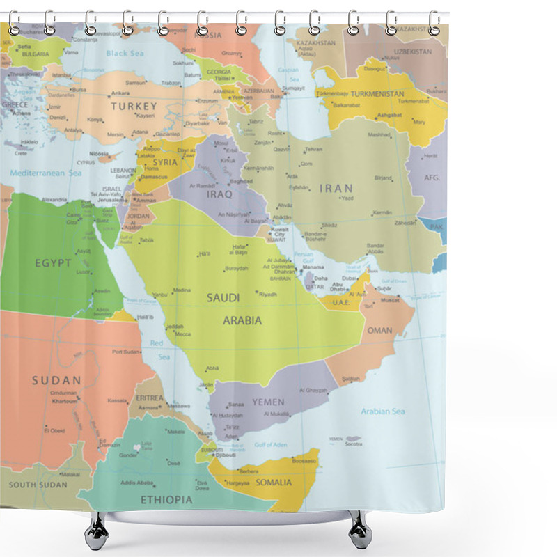 Personality  Highly Detailed Political Map Of Middle East. Vector Illustration Shower Curtains