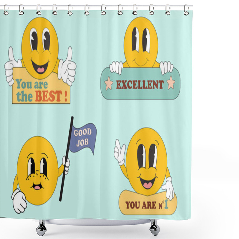 Personality  Happy Face Smile Face Job And Great Job Stickers Set Vector Illustration Shower Curtains