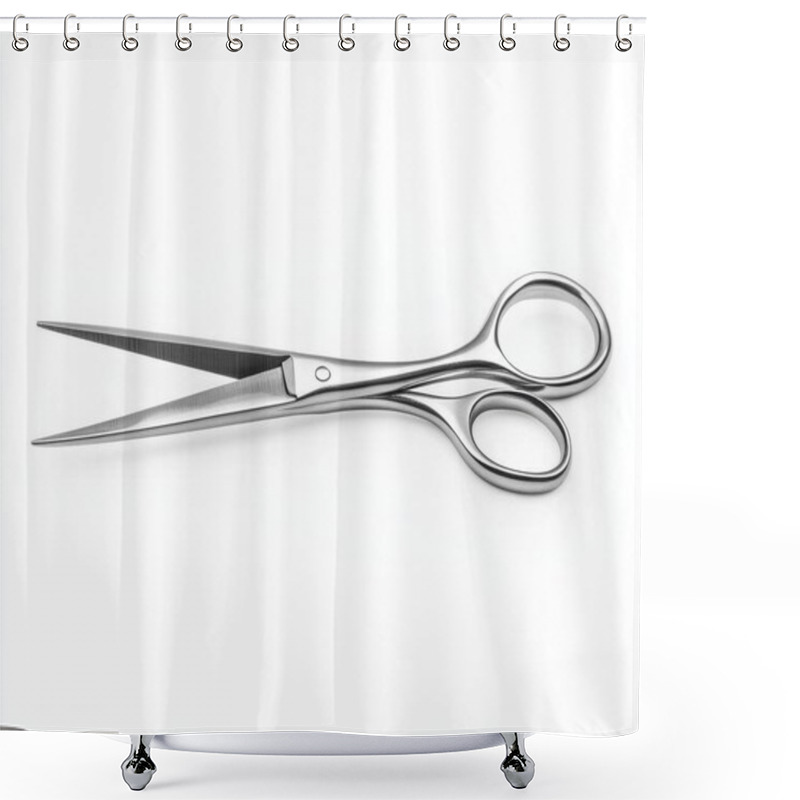 Personality  Close-up Of Stainless Steel Scissors Isolated On A White Background. Shower Curtains