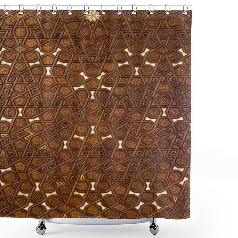 Personality  Islamic Geometric Stars Motif Pattern, Carved On The Surface Of An Old Wooden Door. Shower Curtains