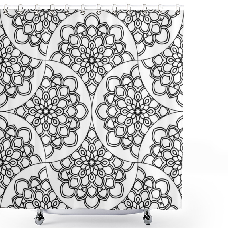 Personality  Abstract Mandala Fish Scale Seamless Pattern. Ornamental Tile, Mosaic Background. Floral Patchwork Infinity Card. Arabic, Indian, Ottoman Motifs. Vector Illustration.   Shower Curtains