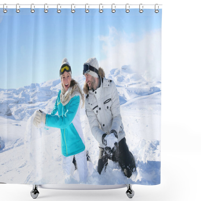 Personality  Couple Doing Snowballs Fight Shower Curtains