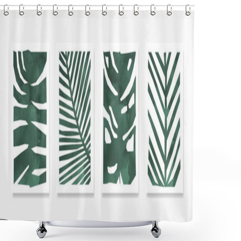 Personality  Set Of Botanical And Wild Leaves In An Abstract Illustration. Collection Of Hand Drawn Green Leaves, Leaf Branches, Line Art. Botanical Art Set For Wall Decoration, Interior, Wallpaper, And Banner. Shower Curtains