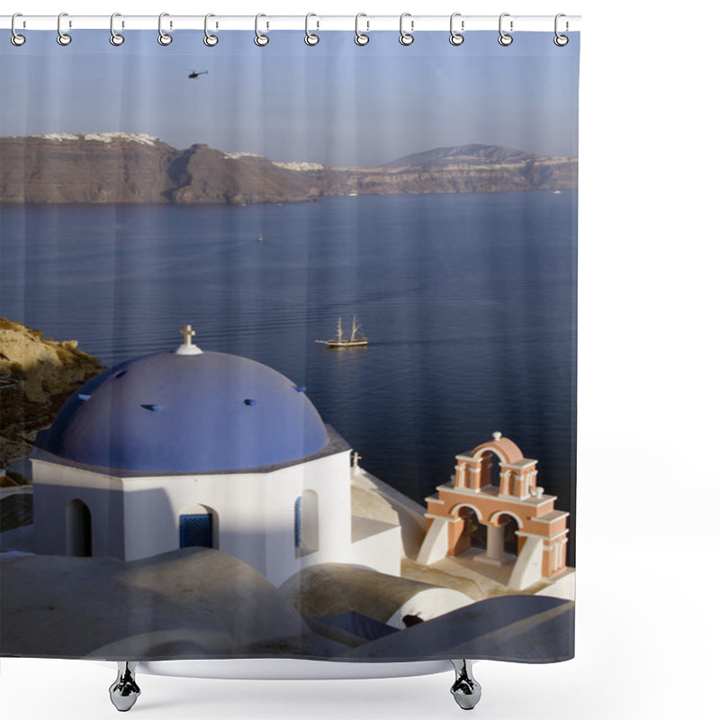 Personality  Traditional Church In Oia Santorini Greece Shower Curtains