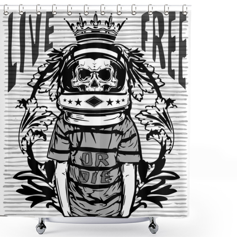 Personality  Tee Graphic Skull Astronaut Man White Background Shower Curtains