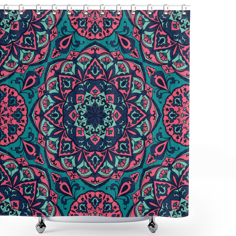 Personality  Bright Floral Pattern With Mandalas. Shower Curtains