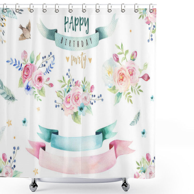 Personality  Illustration With Leaves, Branches, Flowers  Shower Curtains