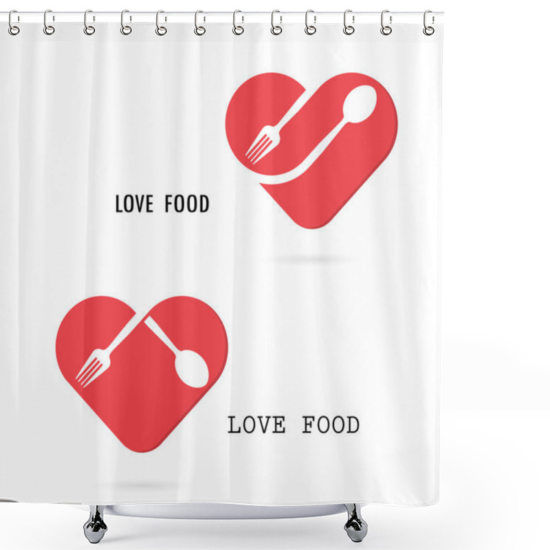 Personality  Spoon And Fork Logo With Red Heart Shape Vector Design Element. Shower Curtains