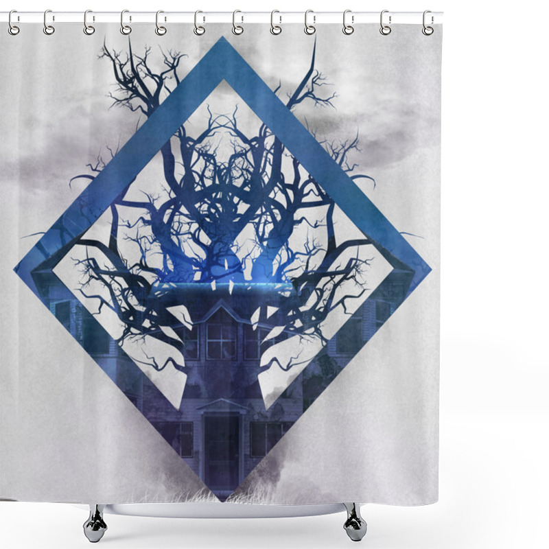 Personality  Tree Shape Horror House. Shower Curtains