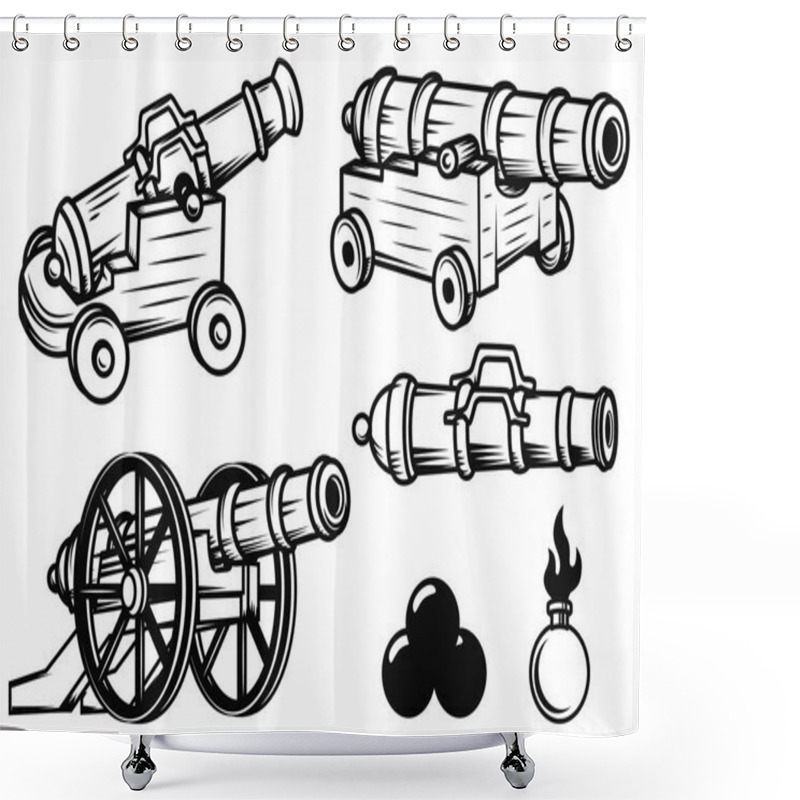 Personality  Set Of Ancient Cannons Illustrations. Design Elements For Logo, Shower Curtains