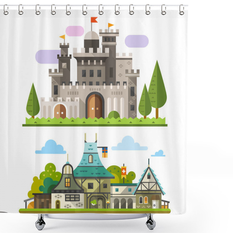 Personality  Medieval Stone Fortress Shower Curtains