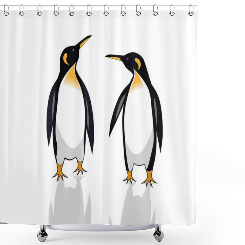 Personality  Penguin Icon Two Silhouette Of Birds Vector Logo Flock Of Emperor Penguins On White Background. Tallest And Heaviest Penguin Species Tattoo Shower Curtains