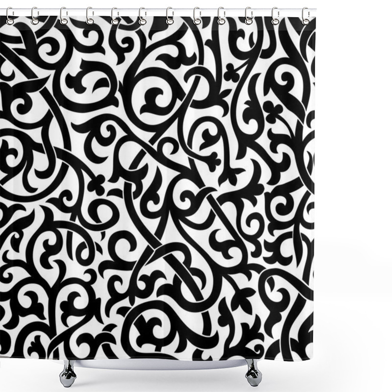 Personality  Seamless Russian Style Black Floral Background Shower Curtains