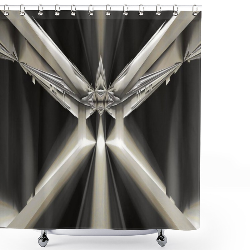 Personality  Monochromatic Abstract Art In Shiny Metallic Reflective Shades Of Silver Grey Intricate Futuristic Geometric Patterns And Designs Shower Curtains