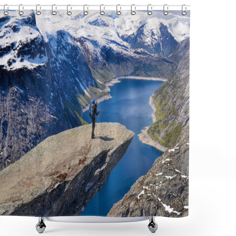 Personality  Hiker On Trolltunga In Norway Shower Curtains