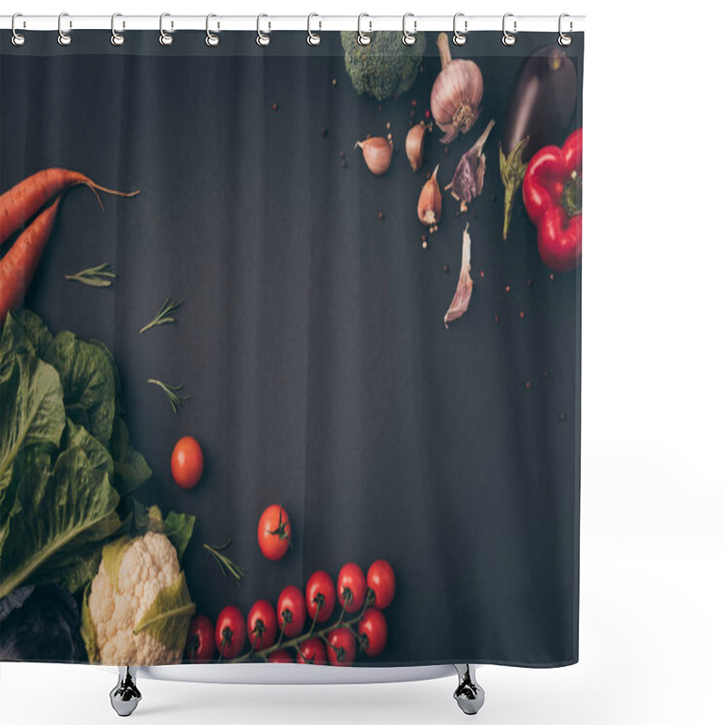 Personality  Top View Of Raw Vegetables On Gray Table Shower Curtains