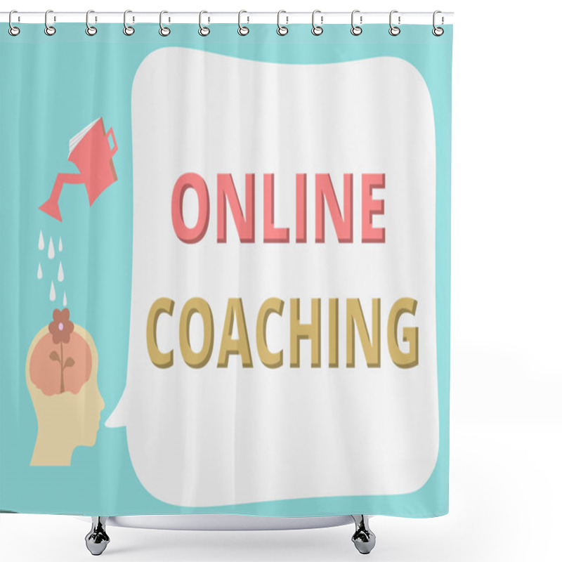 Personality  Writing Note Showing Online Coaching. Business Photo Showcasing Learning From Online And Internet With The Help Of A Coach Shower Curtains