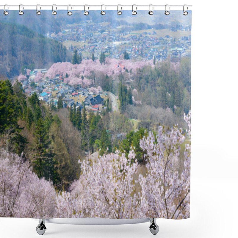 Personality  Cherry Blossoms And Mountans Shower Curtains