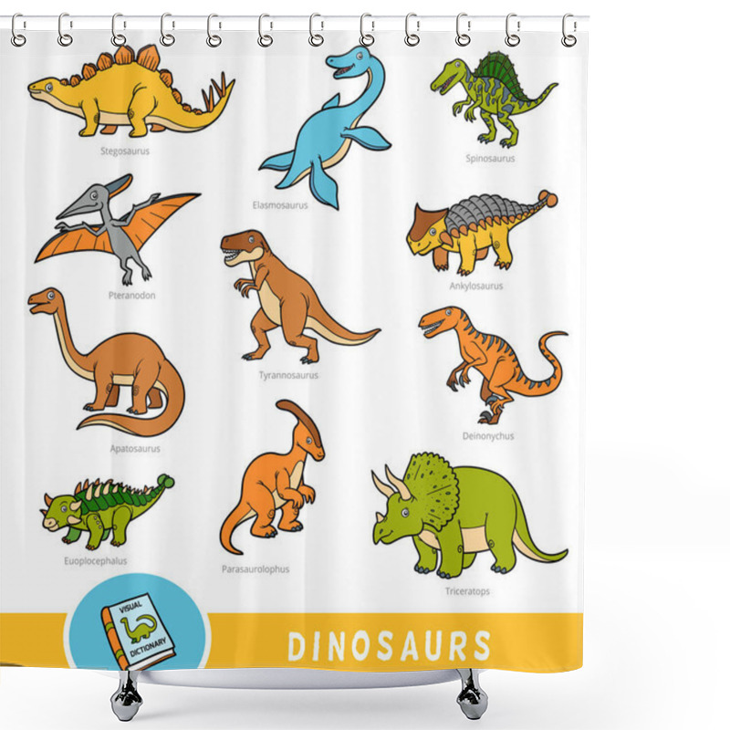 Personality  Set Of Dinosaurs, Collection Of Vector Animals With Names In English Shower Curtains