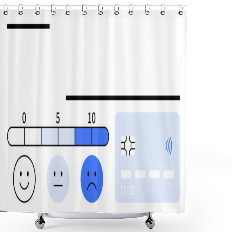 Personality  Horizontal Feedback Scale From 0 To 10 With Happy, Neutral, And Sad Faces Beside A Credit Card. Ideal For Customer Satisfaction, Reviews, Payment Experience, Surveys, Analytics, UX Metrics Emotional Shower Curtains