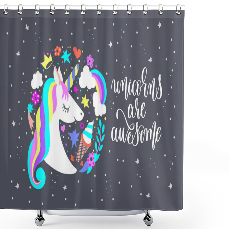 Personality  Unicorns Are Awesome - Art Poster With Unicorn Shower Curtains