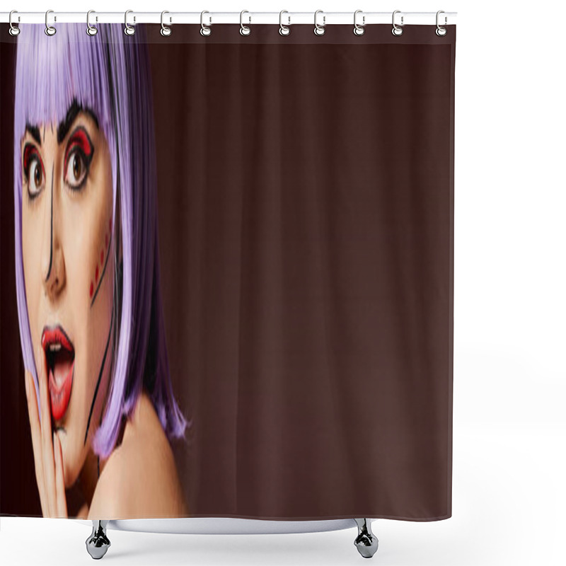 Personality  A Stunning Woman With Purple Hair And Bold, Graphic Makeup Reminiscent Of A Comic Book Character. Shower Curtains