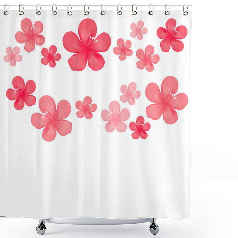 Personality  Red Pink Flowers Isolated On White Background. Apple-tree Flowers. Cherry Blossom. Vector EPS 10 Cmyk Shower Curtains