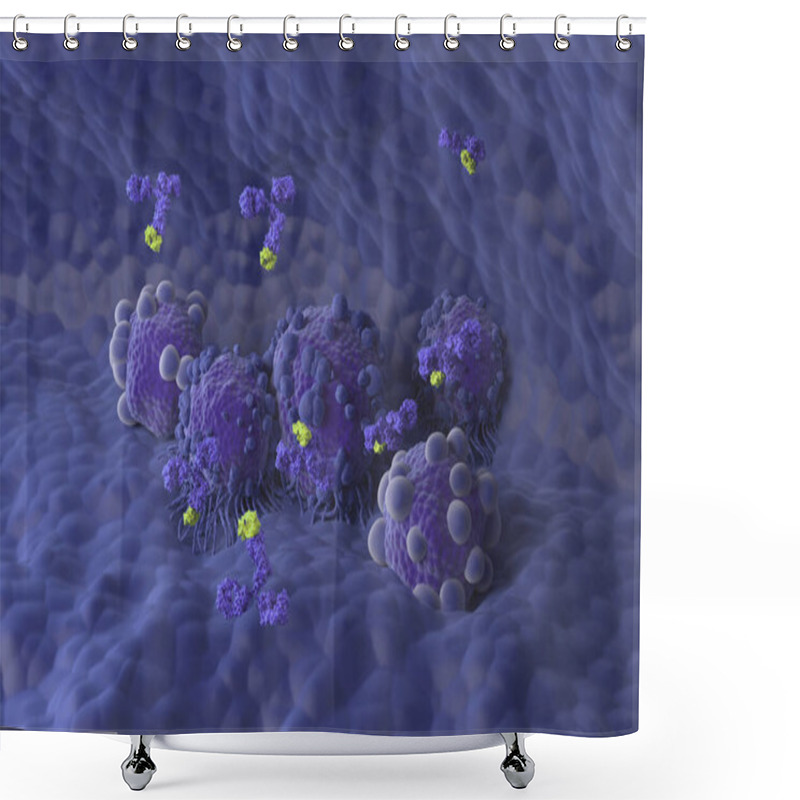 Personality  Monoclonal Antibody Treatment In Pancreatic Cancer - Isometric View 3d Illustration Shower Curtains