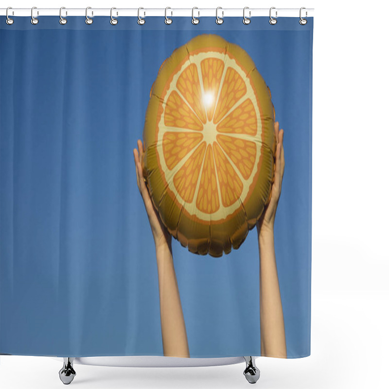 Personality  Summer Citrus Fruit Balloon Held In The Air Against A Bright Blu Shower Curtains