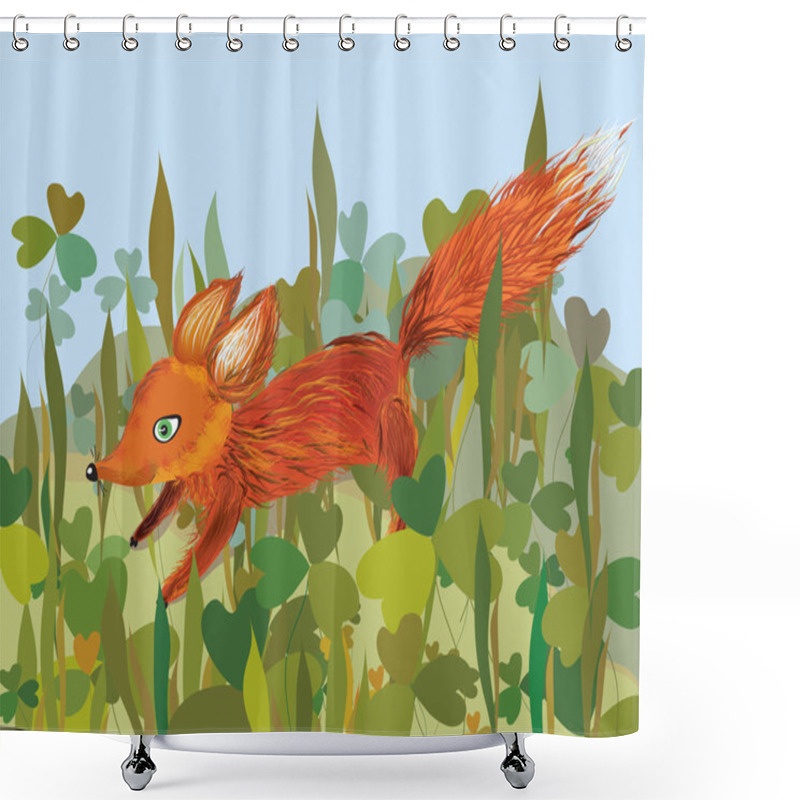 Personality  Fox In The Grass Cartoon Shower Curtains