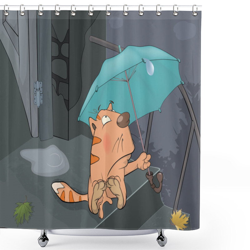 Personality  Cat And An Autumn Rain. Cartoon Shower Curtains