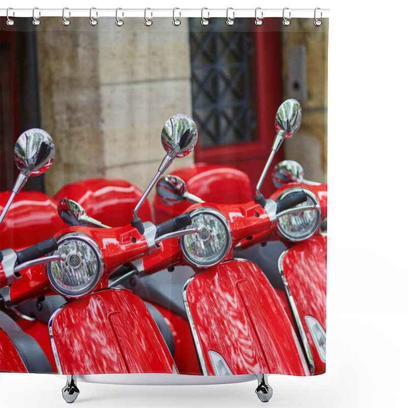 Personality  Red Retro Scooters Parked On A Parisian Street Shower Curtains