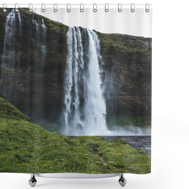 Personality  Scenic View Of Landscape With Seljalandsfoss Waterfall In Highlands In Iceland  Shower Curtains