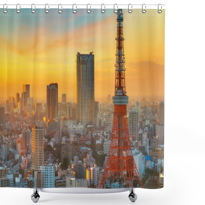 Personality  Tokyo Tower With Cityscape In Twilight Shower Curtains