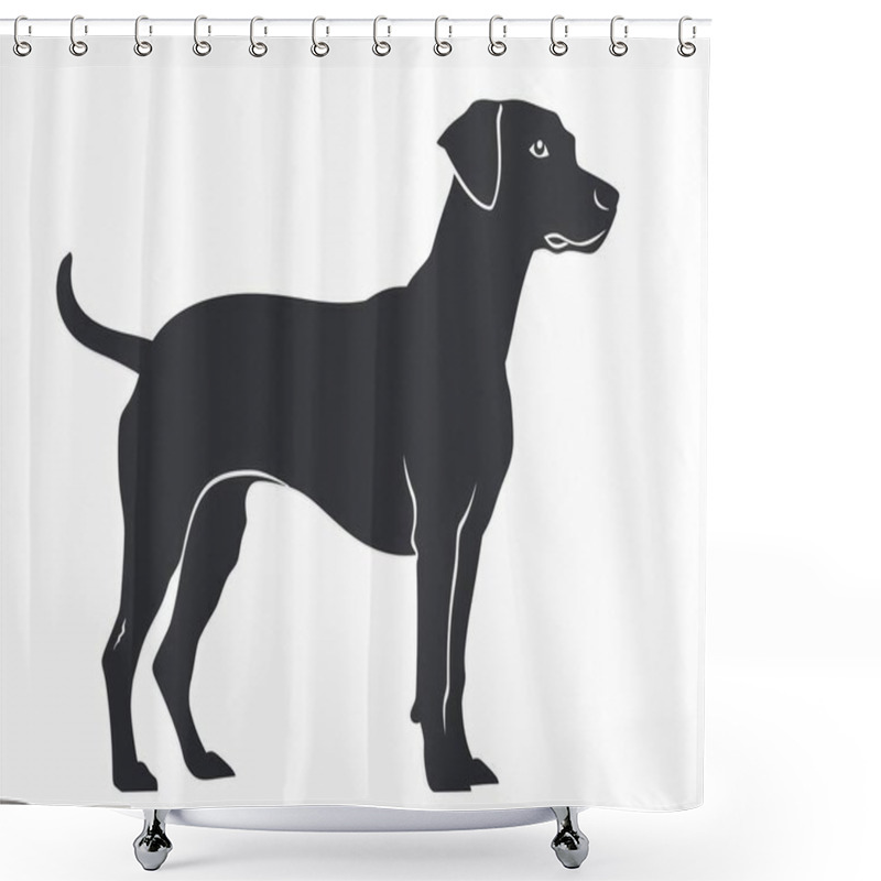 Personality  A Sleek Black Silhouette Of A Dog, Showcasing A Strong Posture And Attentive Expression. Shower Curtains