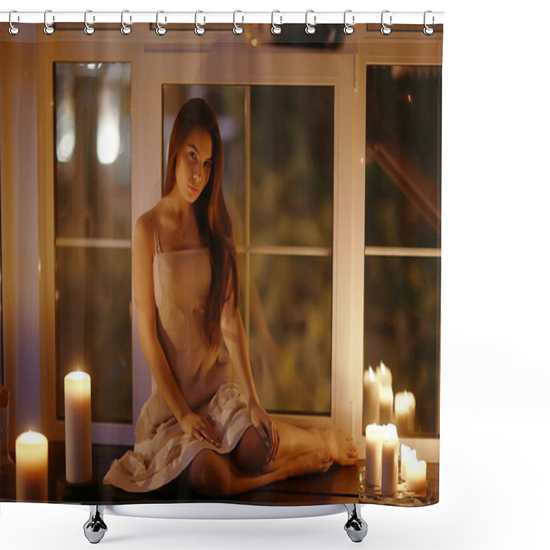 Personality  Woman With Burning Candles Shower Curtains