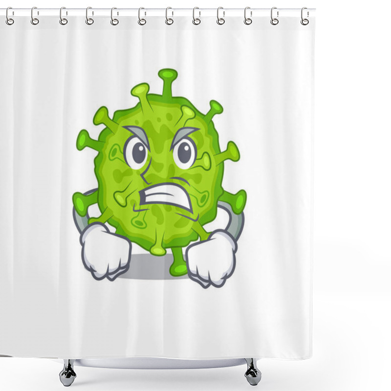 Personality  Virus Corona Cell Cartoon Character Design With Angry Face. Vector Illustration Shower Curtains