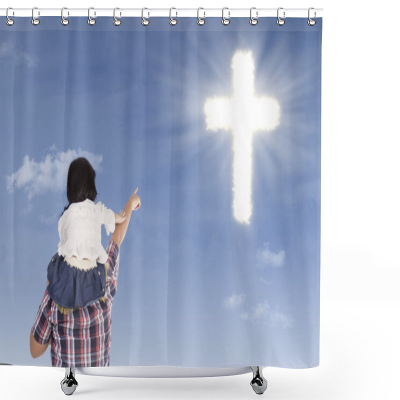 Personality  Father And Daughter Pointing At Cross Shower Curtains