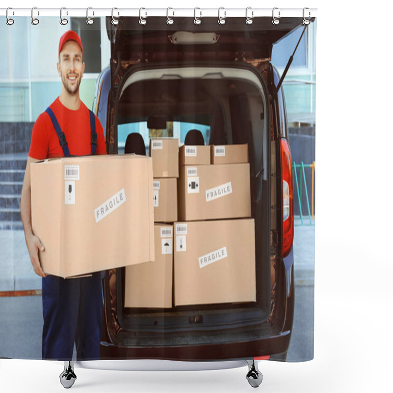 Personality  Delivery Man Holding Package Shower Curtains