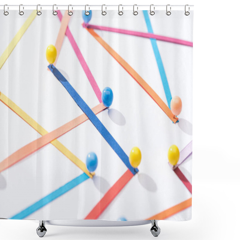 Personality  Multicolored Abstract Connected Lines With Pins, Connection And Communication Concept Shower Curtains