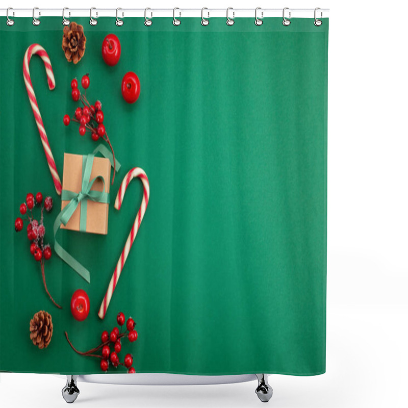 Personality  Festive Christmas Decoration Over The Green  Background  Shower Curtains