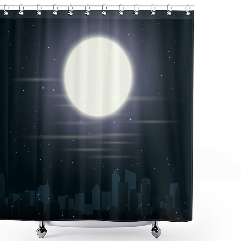 Personality  City Skylines With Night And Moon Shower Curtains