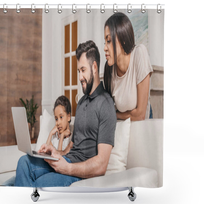 Personality  Family With Laptop At Home Shower Curtains