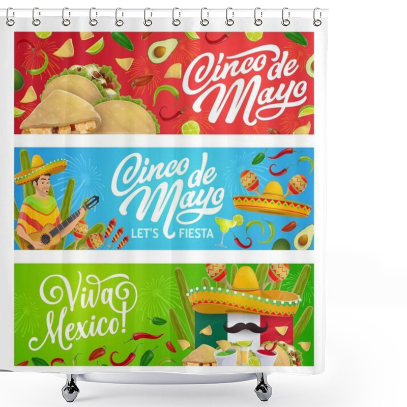 Personality  Mexican Holiday Food, Sombrero, Guitar And Maracas Shower Curtains