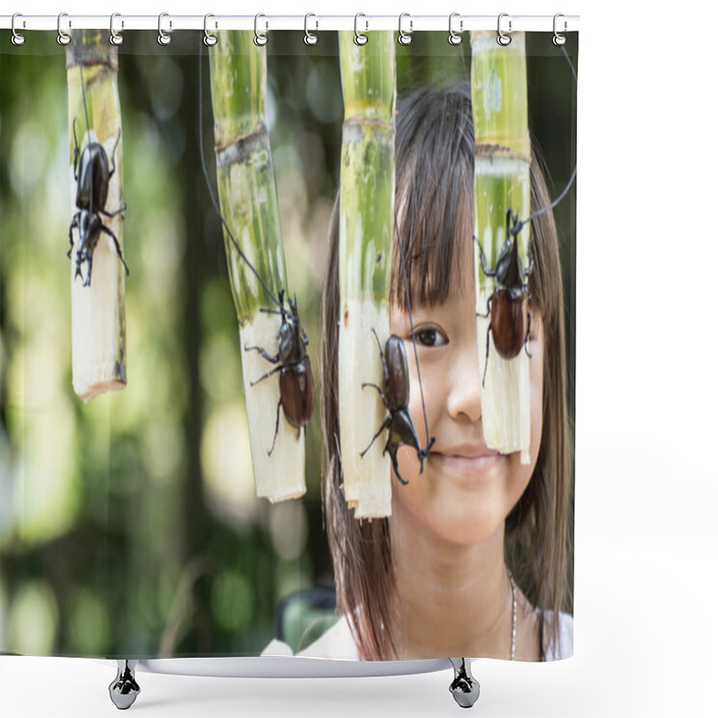 Personality  Rural Children Are Enjoying Fighting Rhinoceros Beetles. Shower Curtains