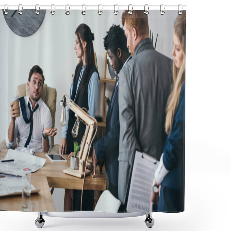 Personality  Exhausted Zombie Like Businesspeople Talking To Boss At Office Shower Curtains