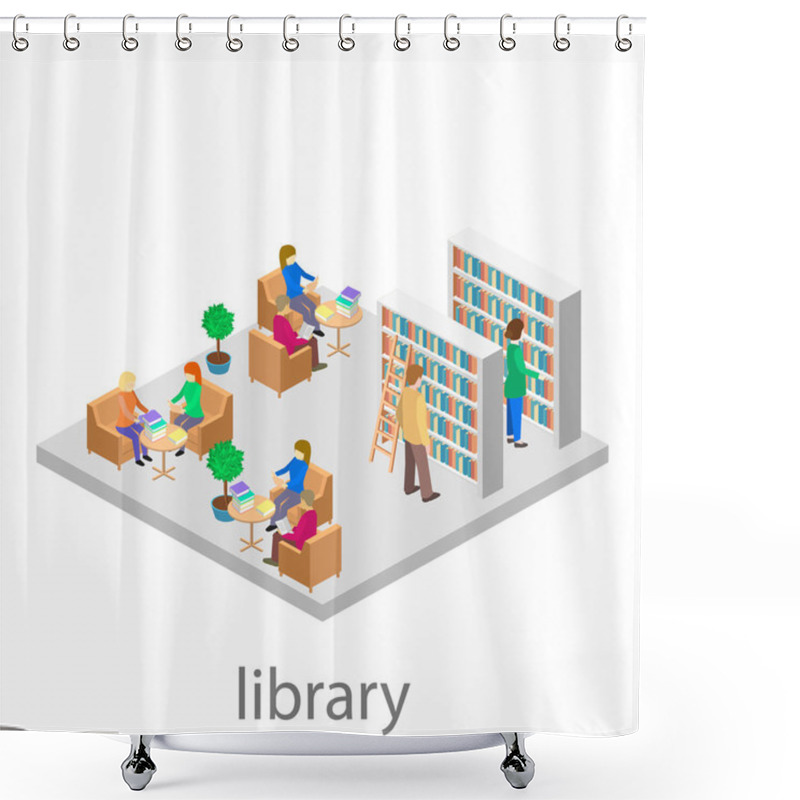 Personality  Isometric Interior Of Library Shower Curtains