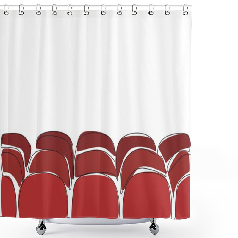 Personality  Single Continuous Line Drawing Rows Of Theater Seats. Share The Experience Of Enjoying Entertainment Together. Comfortable Chairs. Theatrical. World Theatre Day. One Line Design Vector Illustration Shower Curtains