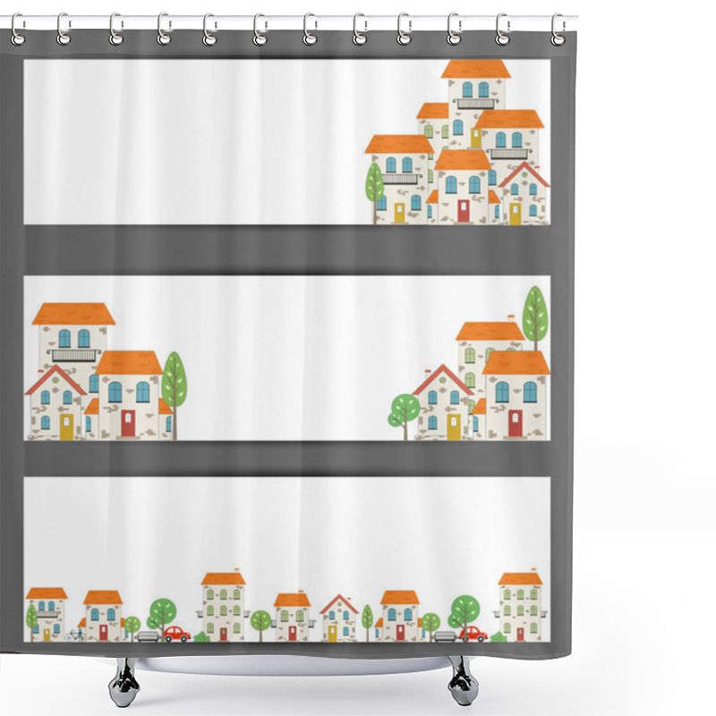 Personality  Set Of Web Banners. City Theme. Vector Shower Curtains