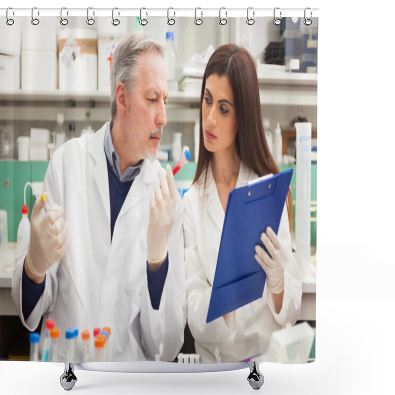 Personality  Researchers At Work In A Modern Laboratory Shower Curtains